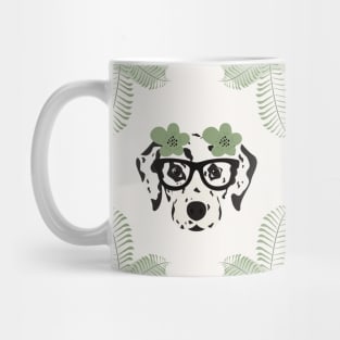 Dalmatian With Glasses Dog Head with Boho Flower and Plant Mug